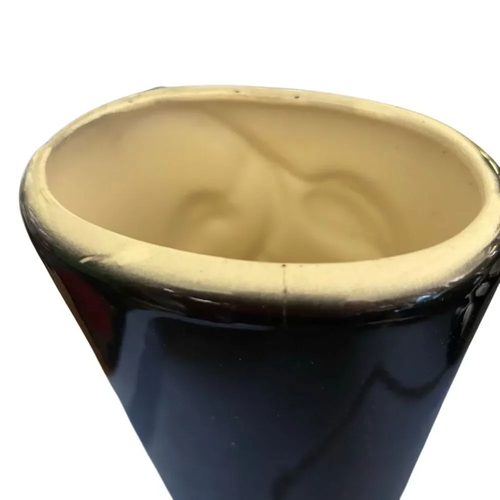 2 Royal Copley Black & White Draping Leaves MCM Vases